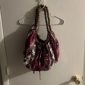 Pink and Brown Floral Hobo Bag with Braided Strap